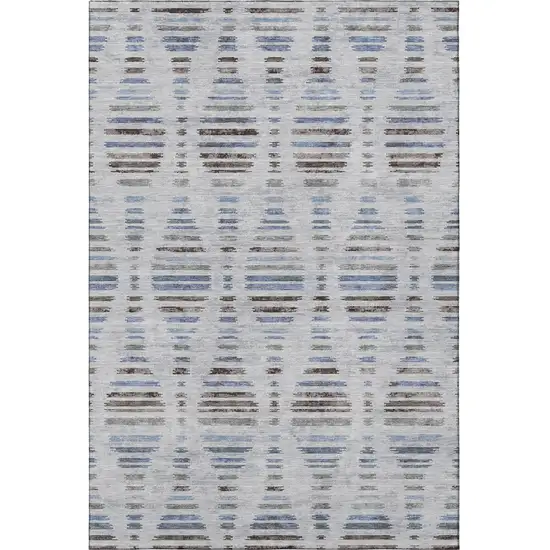 Light Taupe And Blue Striped Washable Area Rug With UV Protection Photo 3