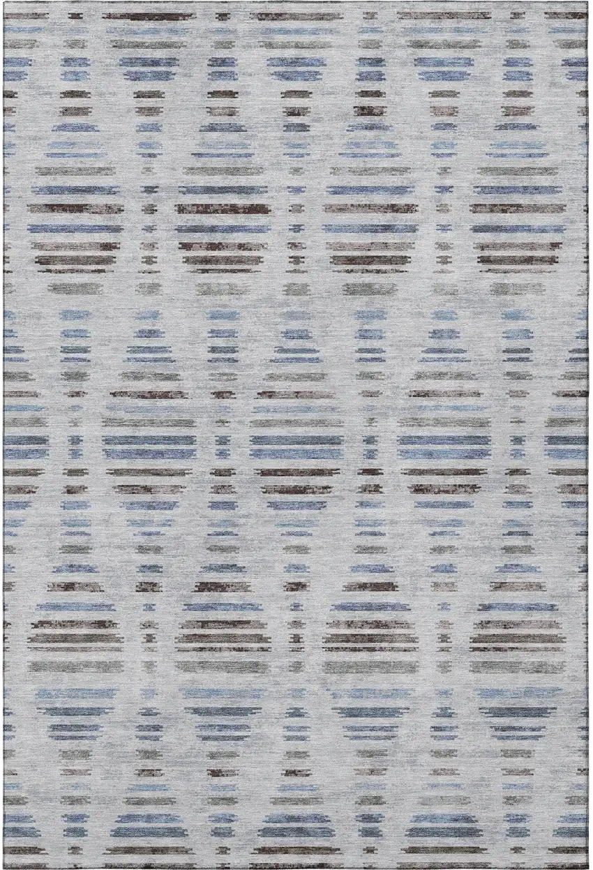 Light Taupe And Blue Striped Washable Area Rug With UV Protection Photo 3