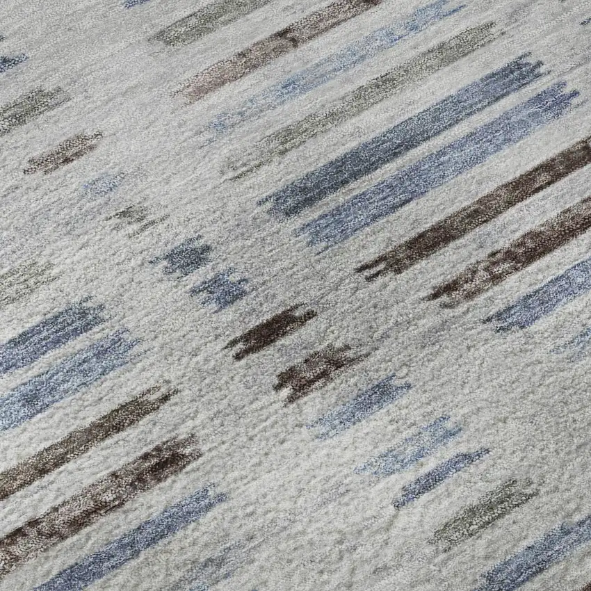 Light Taupe And Blue Striped Washable Area Rug With UV Protection Photo 7