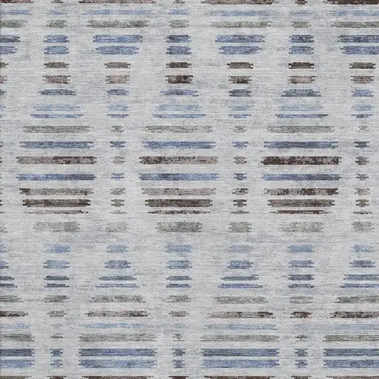 Light Taupe And Blue Striped Washable Area Rug With UV Protection Photo 3