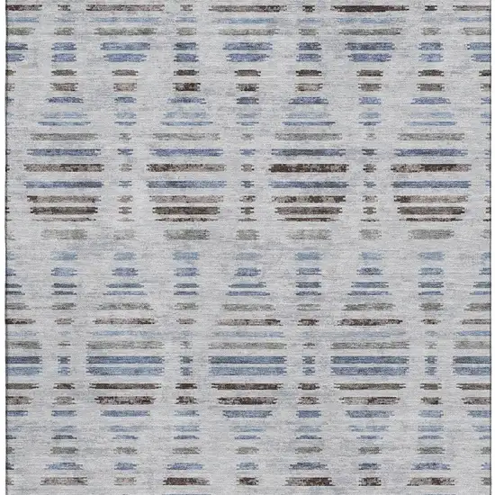 Light Taupe And Blue Striped Washable Area Rug With UV Protection Photo 4