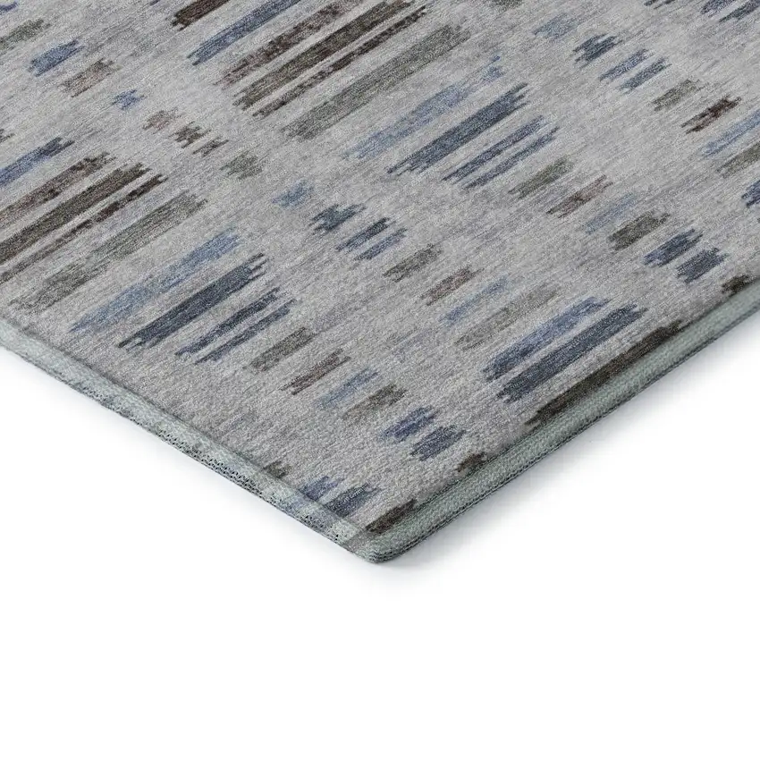 Light Taupe And Blue Striped Washable Area Rug With UV Protection Photo 7