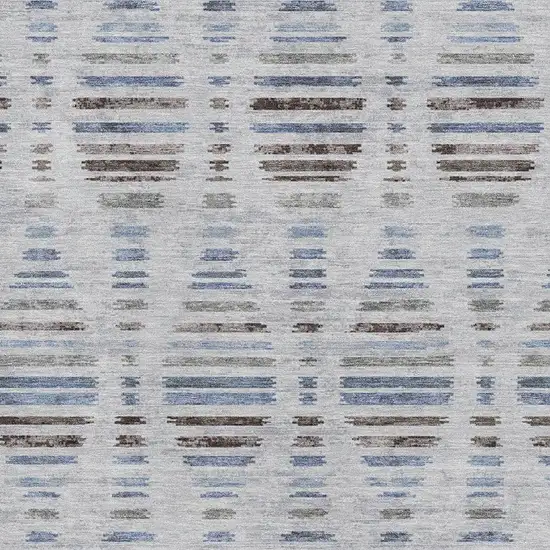 Light Taupe And Blue Striped Washable Area Rug With UV Protection Photo 3