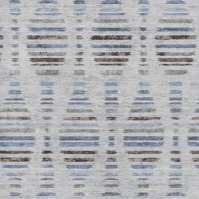 Light Taupe And Blue Striped Washable Area Rug With UV Protection Photo 3