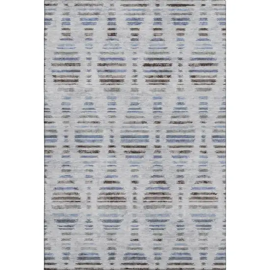 Light Taupe And Blue Striped Washable Area Rug With UV Protection Photo 1