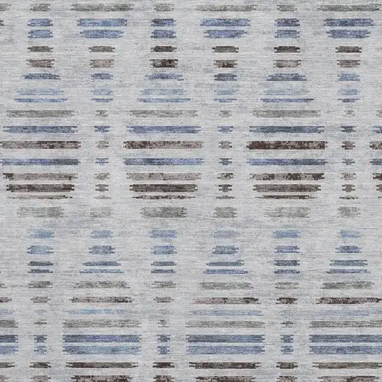 Light Taupe And Blue Striped Washable Area Rug With UV Protection Photo 3