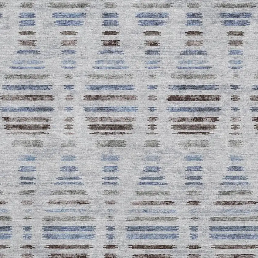 Light Taupe And Blue Striped Washable Area Rug With UV Protection Photo 3