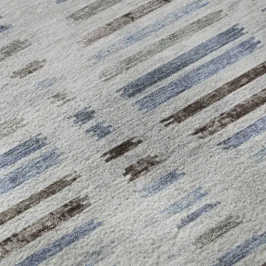 Light Taupe And Blue Striped Washable Area Rug With UV Protection Photo 8