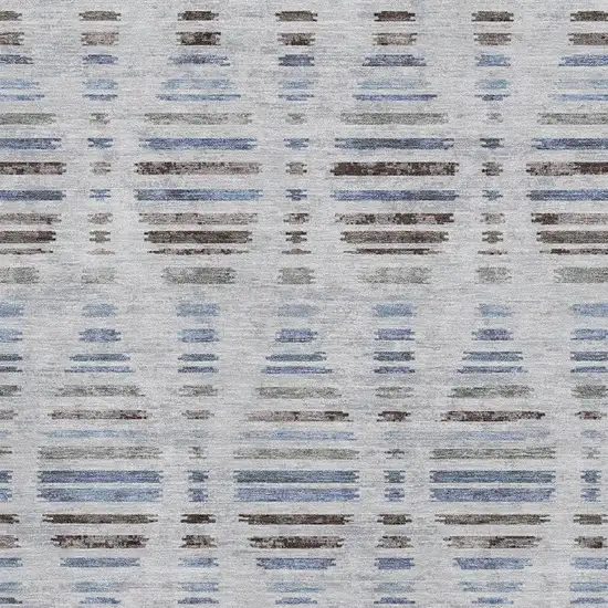 Light Taupe And Blue Striped Washable Area Rug With UV Protection Photo 3