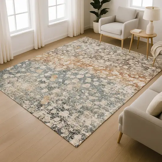 Light Taupe And Brown Abstract Washable Area Rug With UV Protection Photo 6