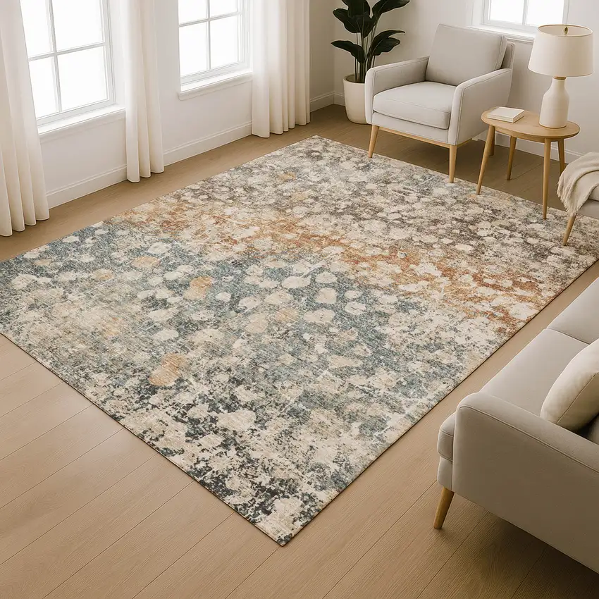 Light Taupe And Brown Abstract Washable Area Rug With UV Protection Photo 6