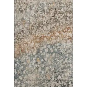 Photo of Light Taupe And Brown Abstract Washable Area Rug With UV Protection