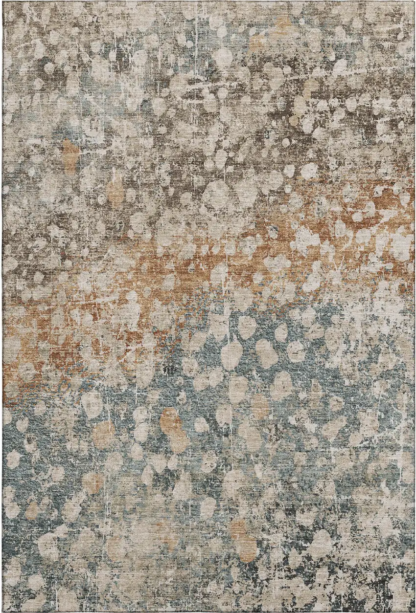 Light Taupe And Brown Abstract Washable Area Rug With UV Protection Photo 1