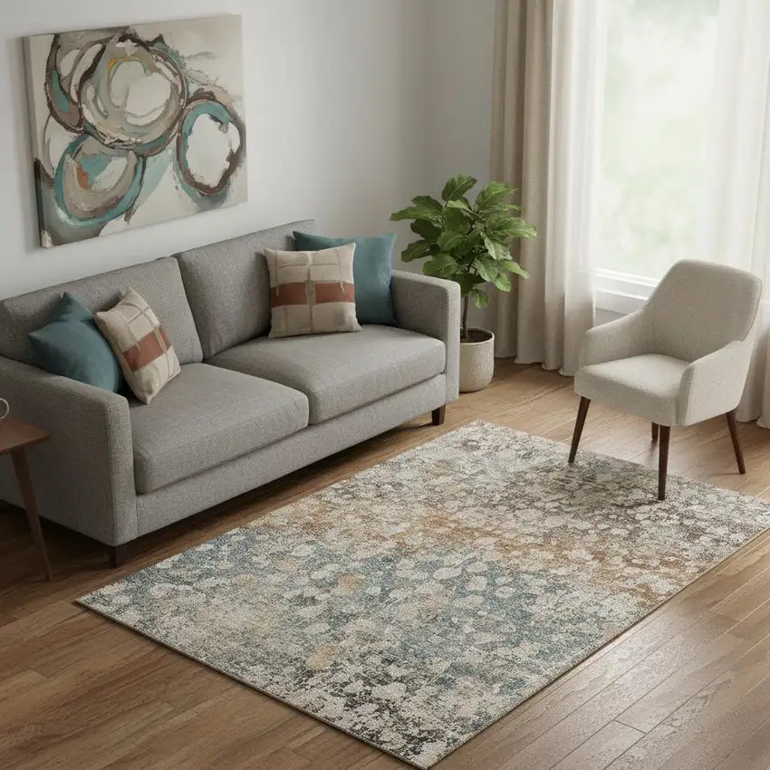 Light Taupe And Brown Abstract Washable Area Rug With UV Protection Photo 2