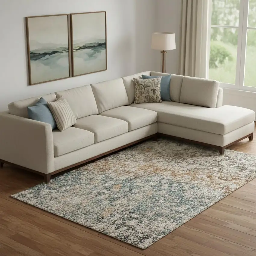 Light Taupe And Brown Abstract Washable Area Rug With UV Protection Photo 1