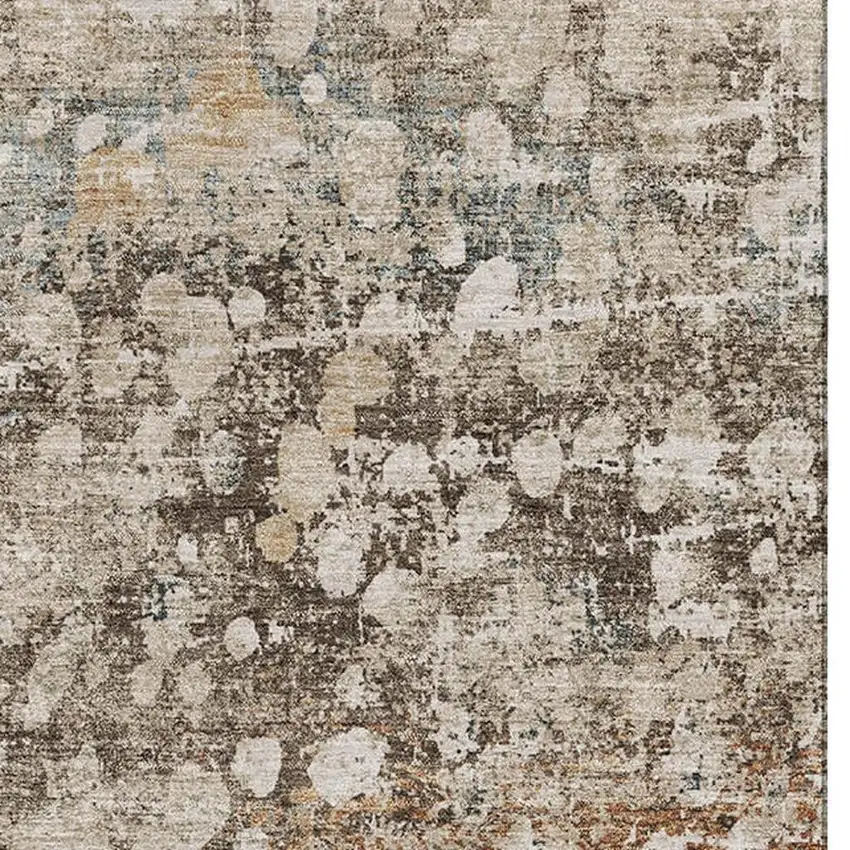 Light Taupe And Brown Abstract Washable Area Rug With UV Protection Photo 4
