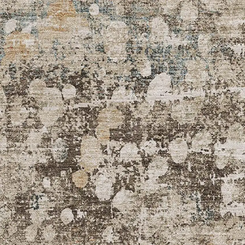 Light Taupe And Brown Abstract Washable Area Rug With UV Protection Photo 3