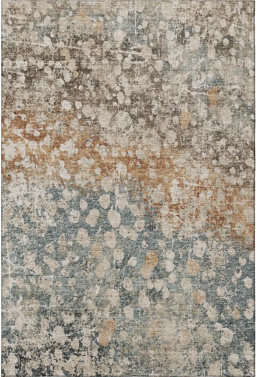 Light Taupe And Brown Abstract Washable Area Rug With UV Protection Photo 4