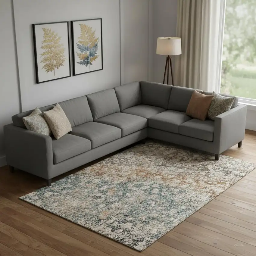 Light Taupe And Brown Abstract Washable Area Rug With UV Protection Photo 2