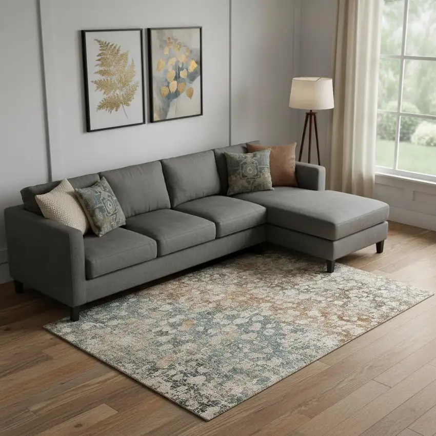 Light Taupe And Brown Abstract Washable Area Rug With UV Protection Photo 2