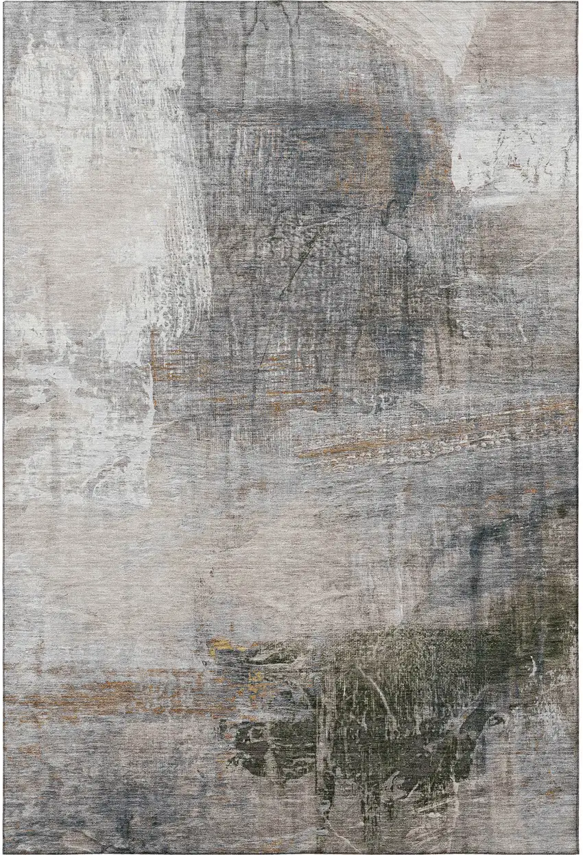 Light Taupe And Gray Abstract Washable Area Rug With UV Protection Photo 4