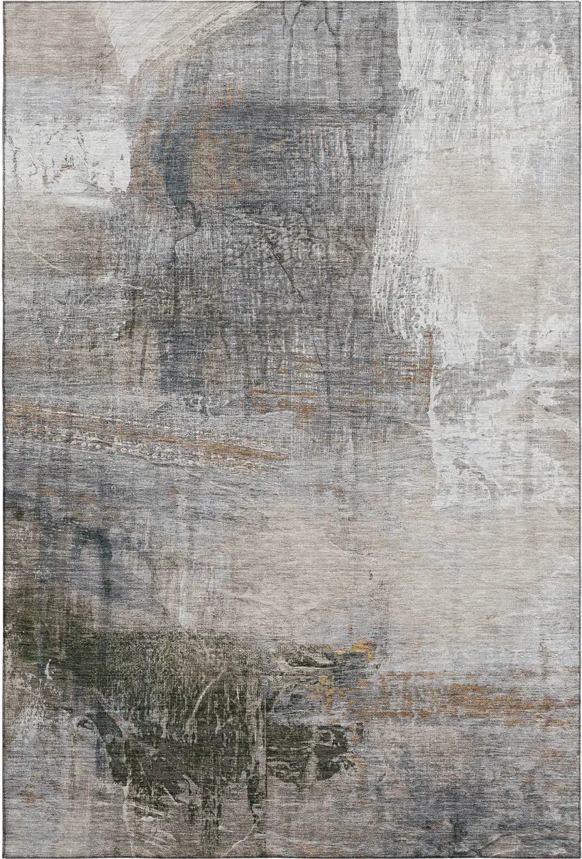 Light Taupe And Gray Abstract Washable Area Rug With UV Protection Photo 1