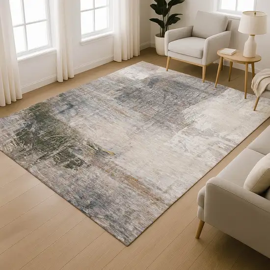 Light Taupe And Gray Abstract Washable Area Rug With UV Protection Photo 6