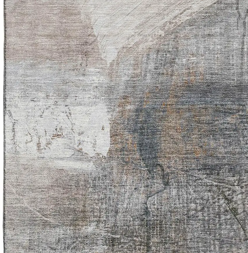 Light Taupe And Gray Abstract Washable Area Rug With UV Protection Photo 3