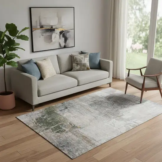 Light Taupe And Gray Abstract Washable Area Rug With UV Protection Photo 2