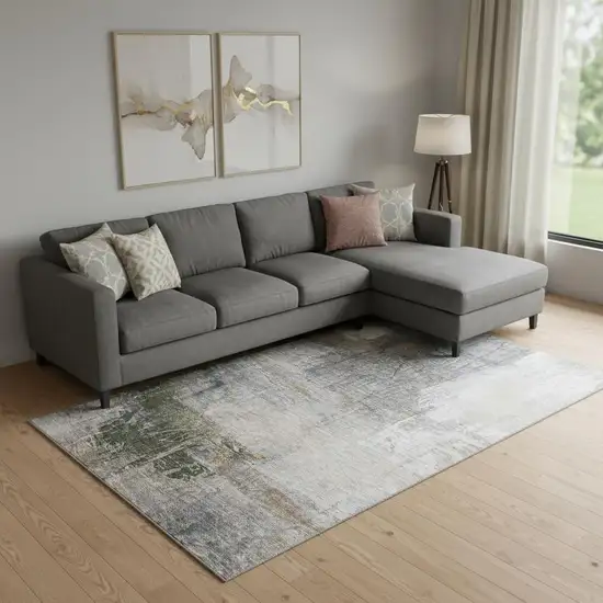 Light Taupe And Gray Abstract Washable Area Rug With UV Protection Photo 2