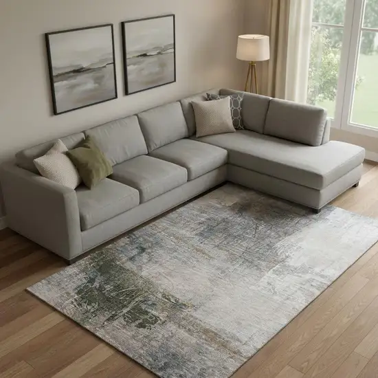 Light Taupe And Gray Abstract Washable Area Rug With UV Protection Photo 2