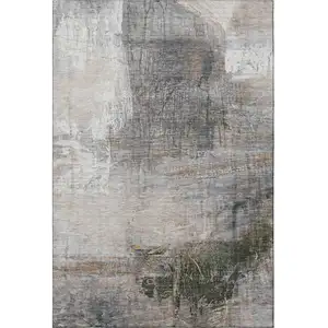 Photo of Light Taupe And Gray Abstract Washable Area Rug With UV Protection