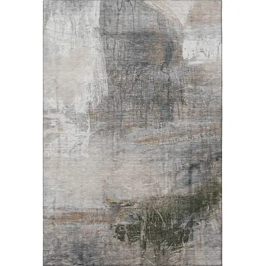 Light Taupe And Gray Abstract Washable Area Rug With UV Protection Photo 3