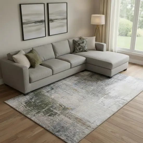 Light Taupe And Gray Abstract Washable Area Rug With UV Protection Photo 1