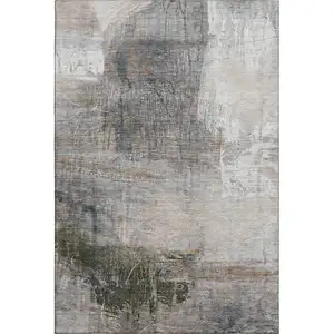 Photo of Light Taupe And Gray Abstract Washable Area Rug With UV Protection