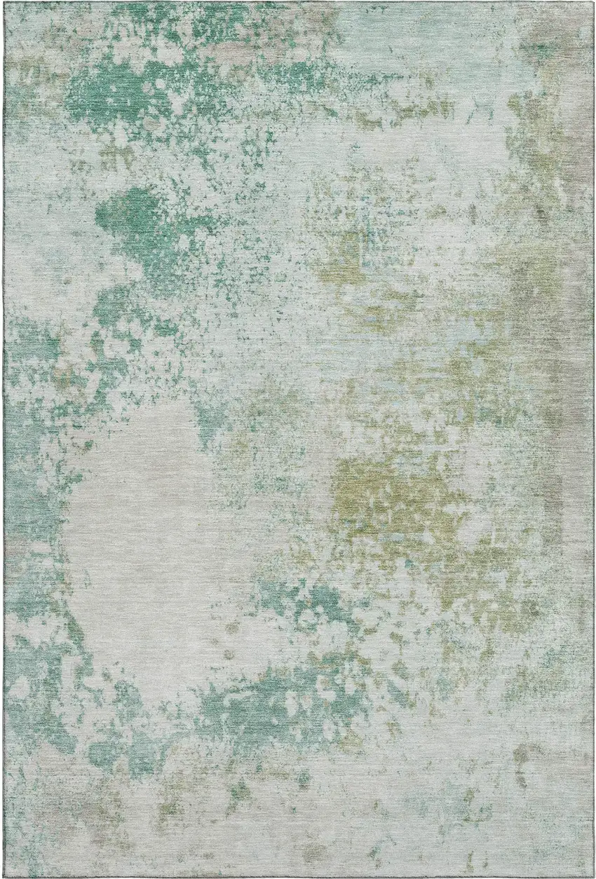Light Taupe And Teal Abstract Washable Area Rug With UV Protection Photo 1