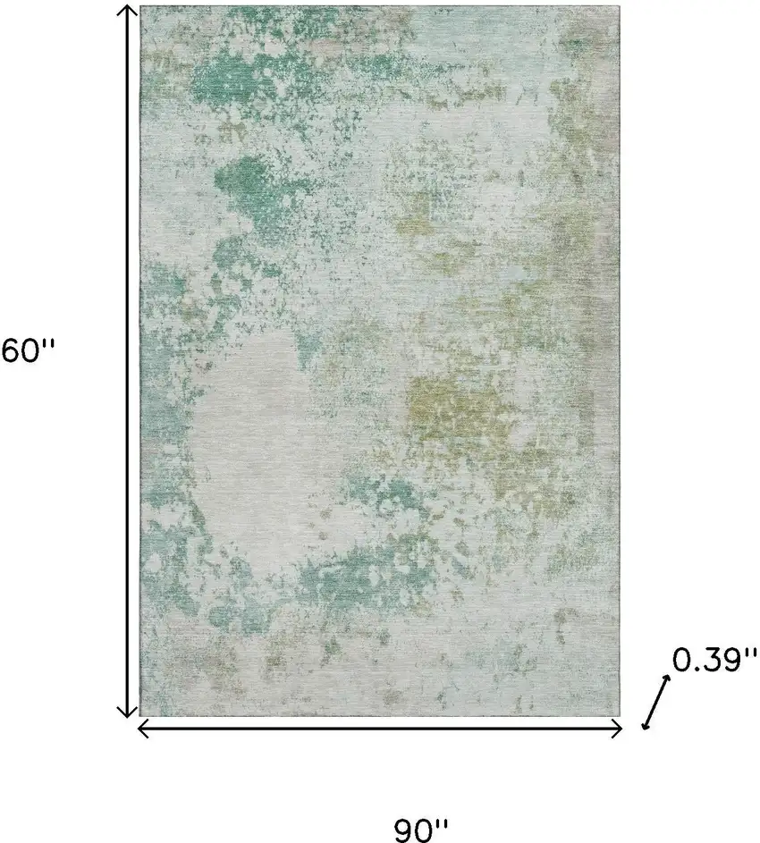 Light Taupe And Teal Abstract Washable Area Rug With UV Protection Photo 9