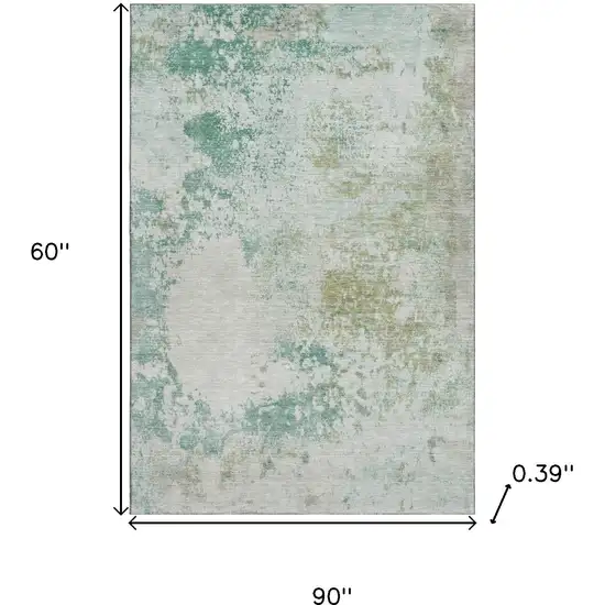 Light Taupe And Teal Abstract Washable Area Rug With UV Protection Photo 9