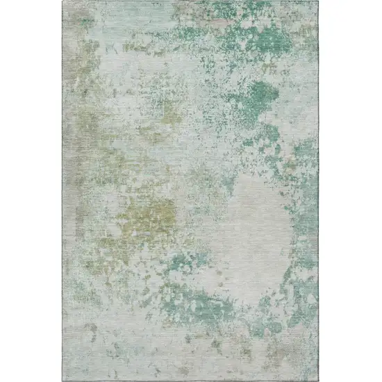 Light Taupe And Teal Abstract Washable Area Rug With UV Protection Photo 4