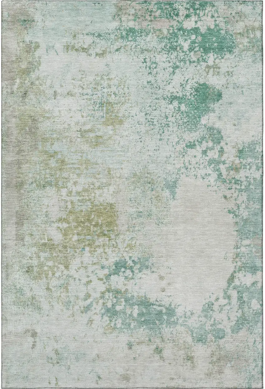 Light Taupe And Teal Abstract Washable Area Rug With UV Protection Photo 4