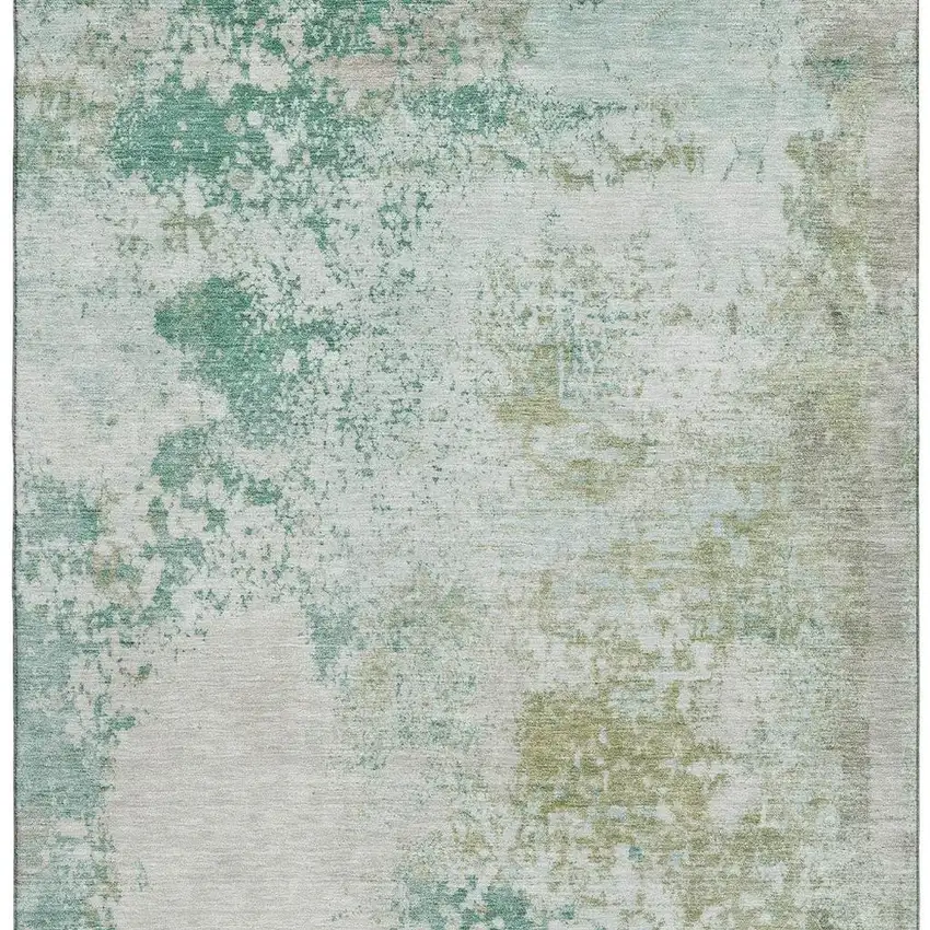 Light Taupe And Teal Abstract Washable Area Rug With UV Protection Photo 3