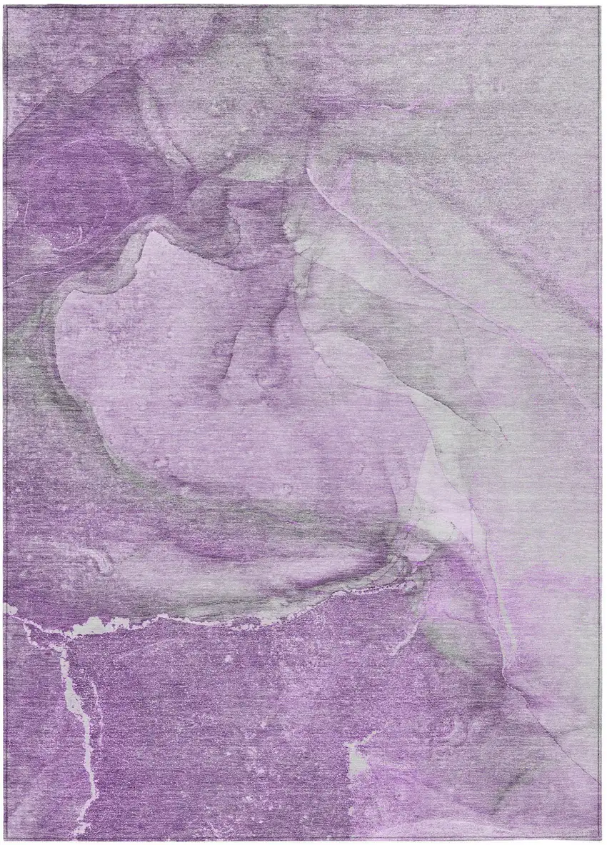 Lilac Abstract Washable Non Skid Indoor Outdoor Area Rug Photo 2
