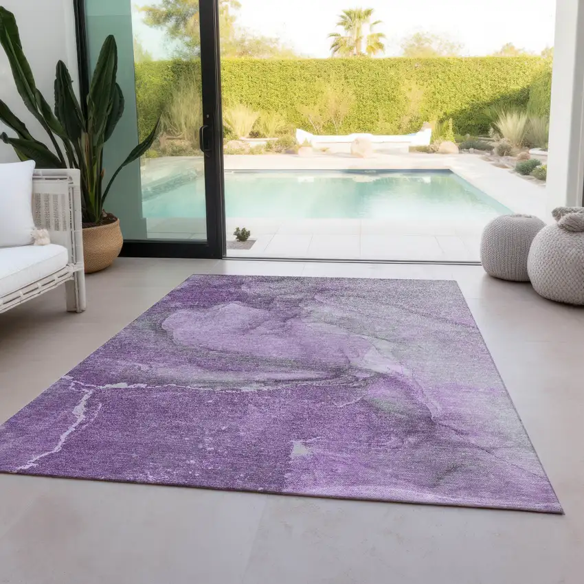 Lilac Abstract Washable Non Skid Indoor Outdoor Area Rug Photo 9