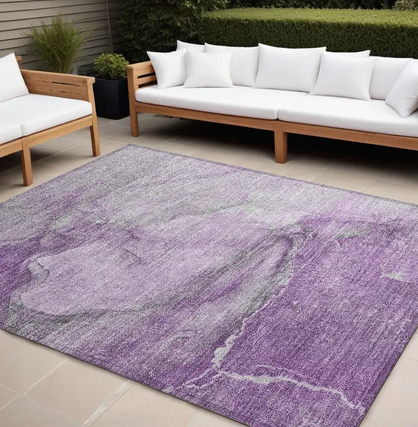 Lilac Abstract Washable Non Skid Indoor Outdoor Area Rug Photo 1