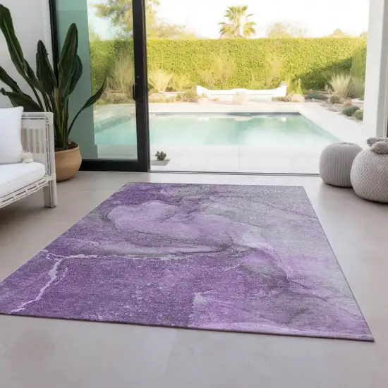 Lilac Abstract Washable Non Skid Indoor Outdoor Area Rug Photo 9