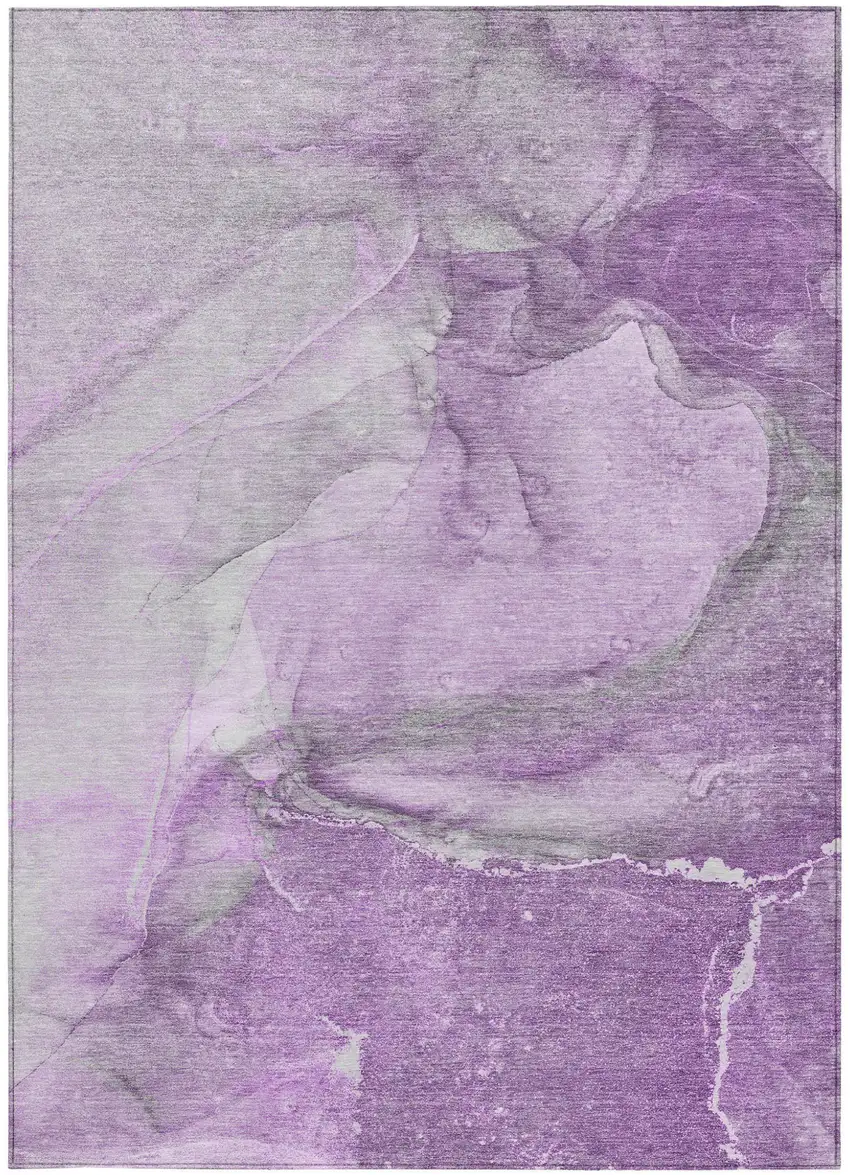 Lilac Abstract Washable Non Skid Indoor Outdoor Area Rug Photo 5