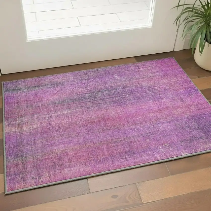 Lilac And Blush Striped Washable Area Rug With UV Protection Photo 2