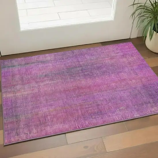 Lilac And Blush Striped Washable Area Rug With UV Protection Photo 1