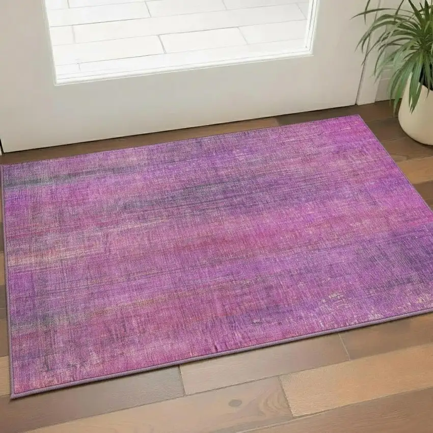 Lilac And Blush Striped Washable Area Rug With UV Protection Photo 1
