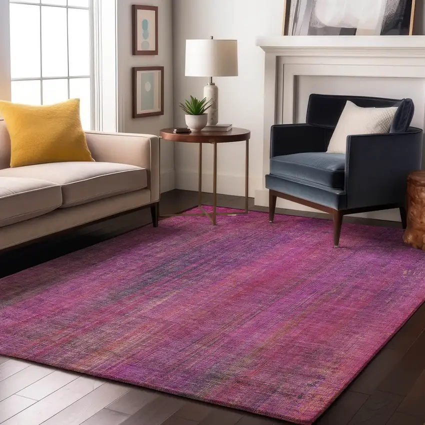 Lilac And Blush Striped Washable Area Rug With UV Protection Photo 4
